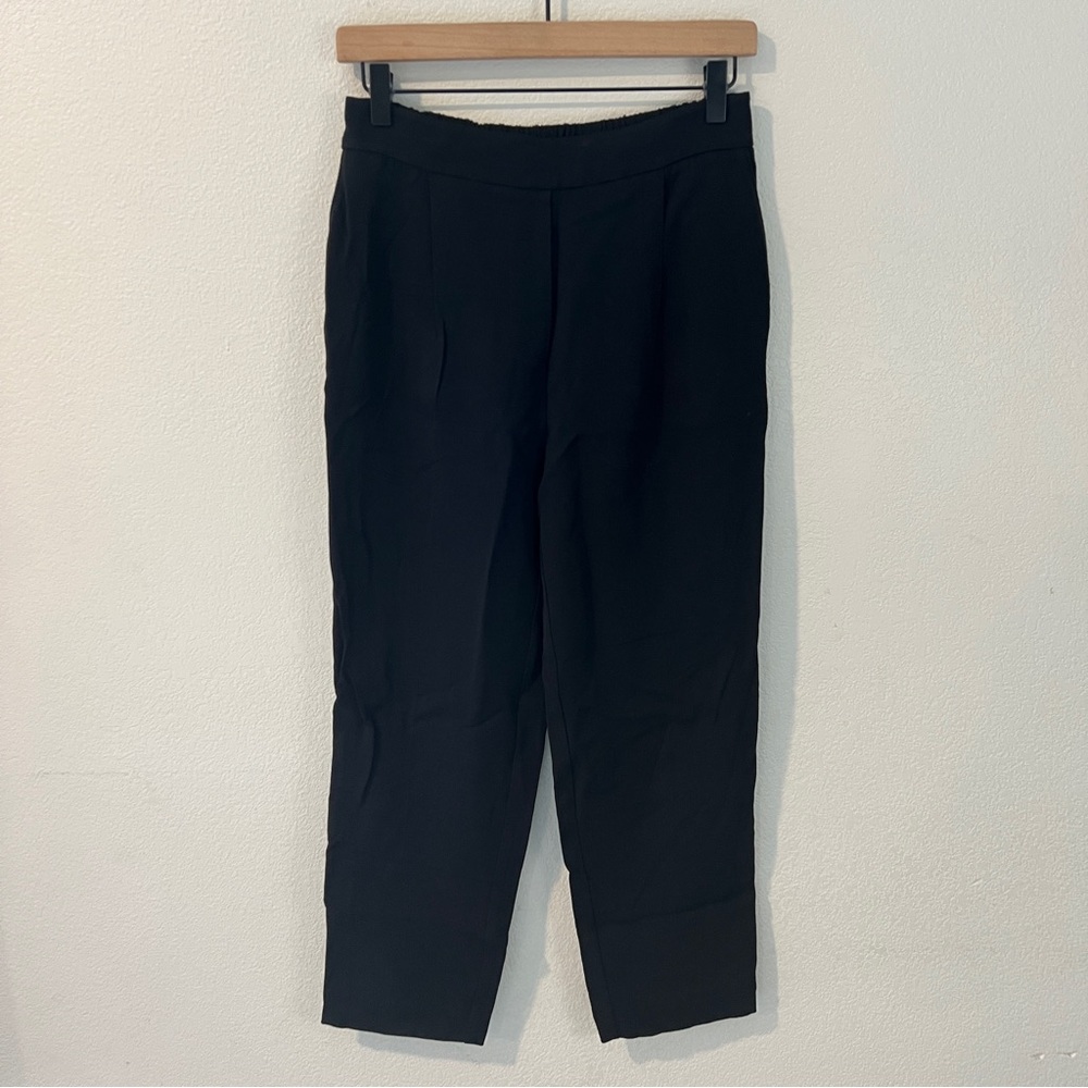 Boden Black Pleated Front Pull On Slim Straight Leg Trousers Contemporary 8P